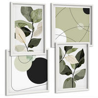 BILDER SET 4er Set - 50x50 cm & 40x60 cm Weißer Rahmen - Abstrakte Darstellung gemalter Blätter - Weiß, Kunststoff (50/50cm) - TULUP