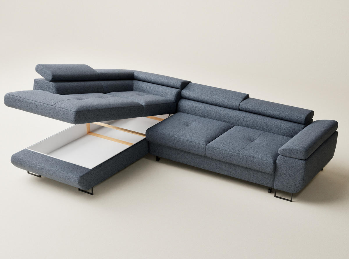 ECKSOFA MIT SCHLAFFUNKTION Concord Blau Grau Webstoff - Blaugrau/Schwarz, Holz/Holzwerkstoff (277/203cm) - Maison de Reve