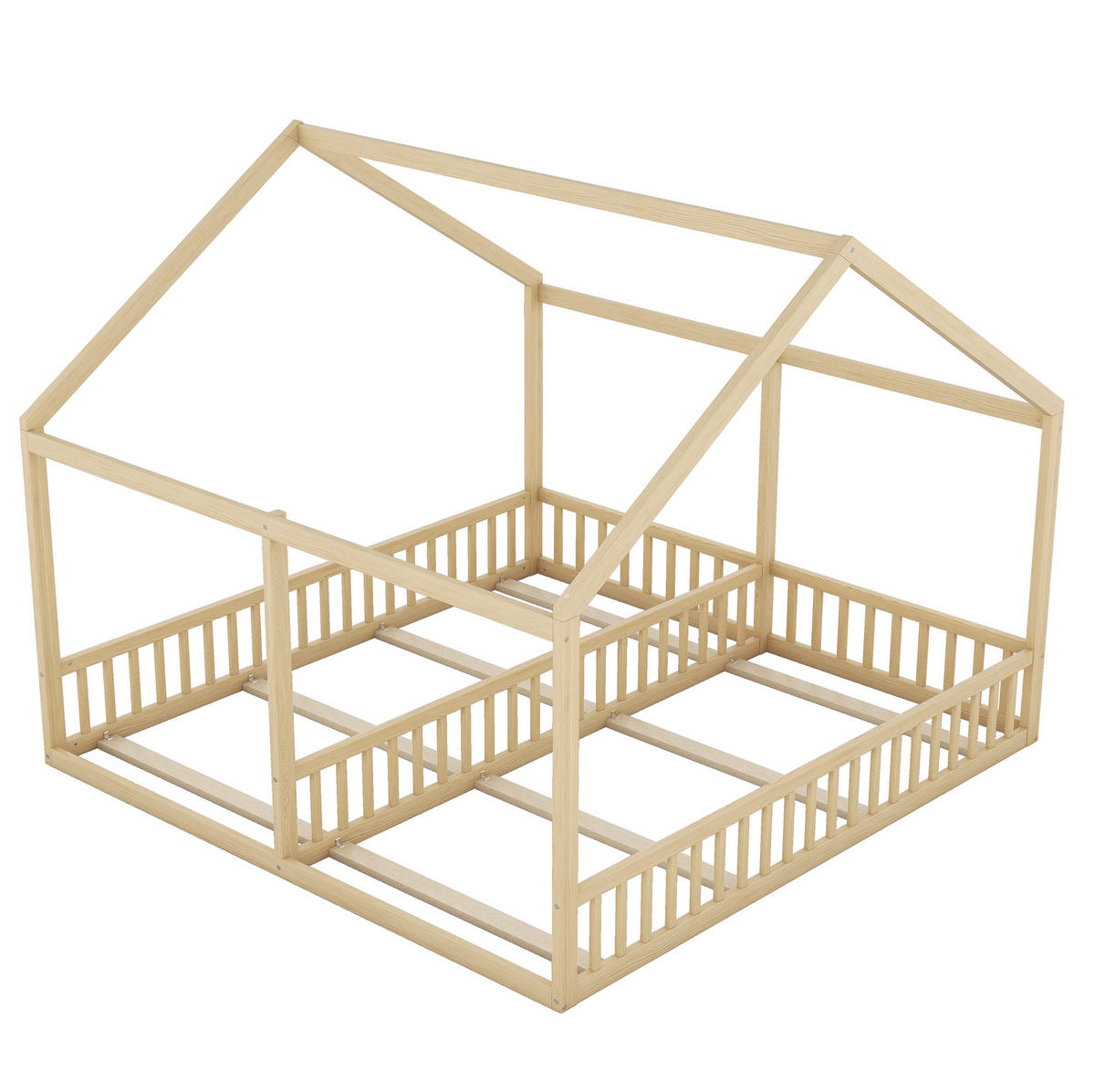 DĚTSKÁ postel 90/200 cm přírodní z borovice a MDF s domečkem a zábradlím - přírodní, dřevo (90/200cm) - OKWISH