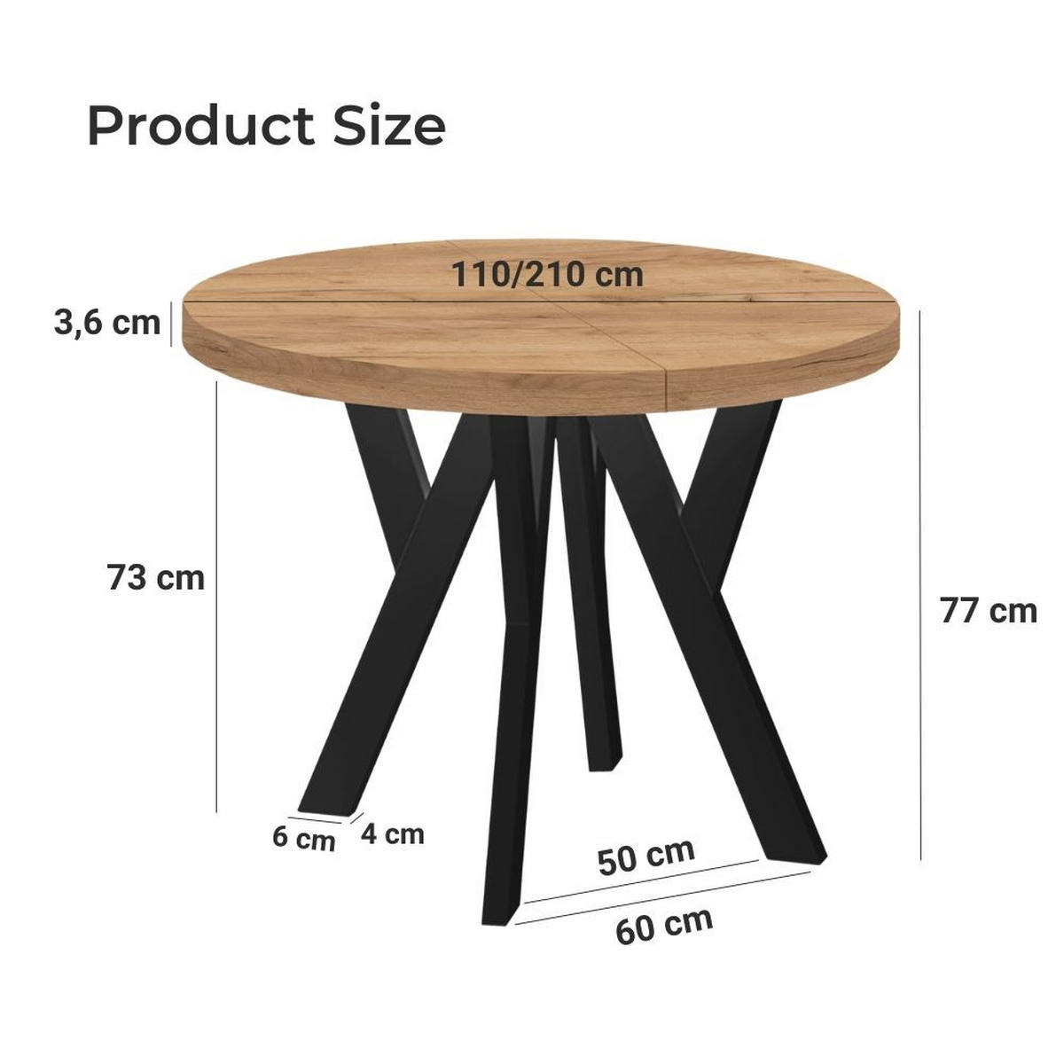 ESSTISCH Runder Ausziehbarer PERO 110/210 Kaschmir / Schwarz - Kaschmir/Schwarz, Holz (110/210/77cm) - Dekori_Interiors