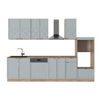 KÜCHENZEILE Fame-Line Hellblau-grau/Goldkraft Eiche 300 cm AP Eiche - Honigeiche/Blaugrau, Holzwerkstoff (300/81.6/60cm) - Vicco