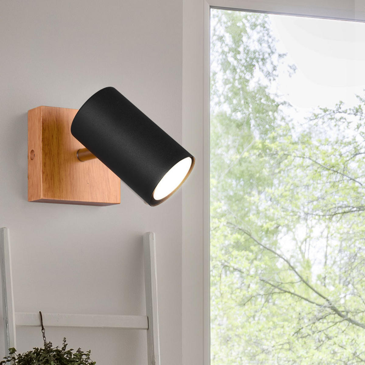 LED WANDLEUCHTE Marley Holz Schwarz - Schwarz, Holz (9/16/12cm)