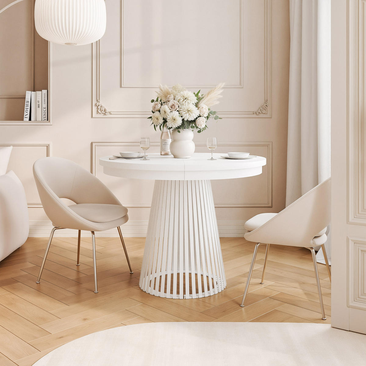 AUSZIEHTISCH AUREA 100-180/75 cm, Weiß - Weiß, Holzwerkstoff/Metall (100/100/75cm) - Idohome