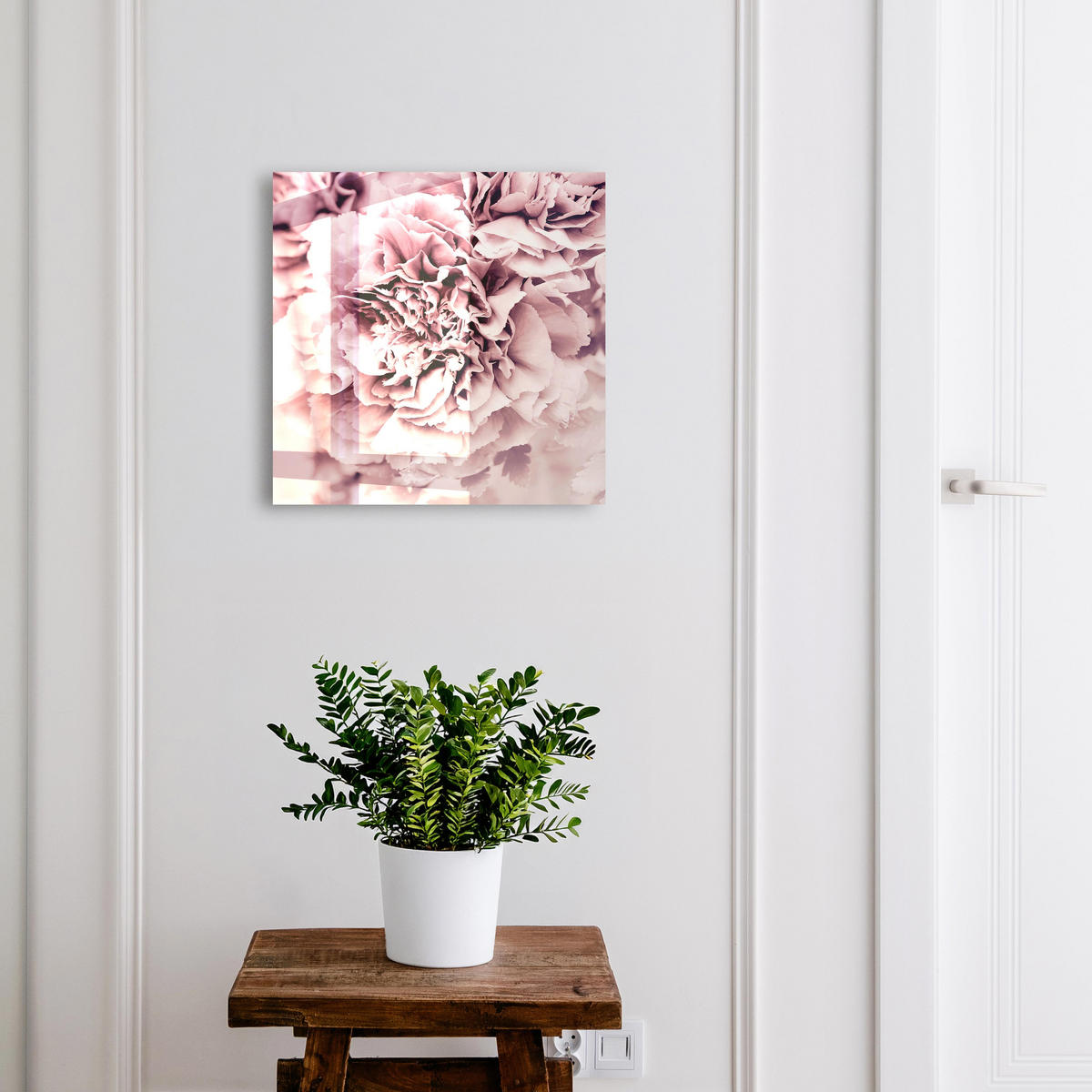 SCHLÜSSELBOX Weiß 30x30 cm – Türöffnung nach rechts - Rosa Blume - Pink, Metall (30/30/5cm) - TULUP