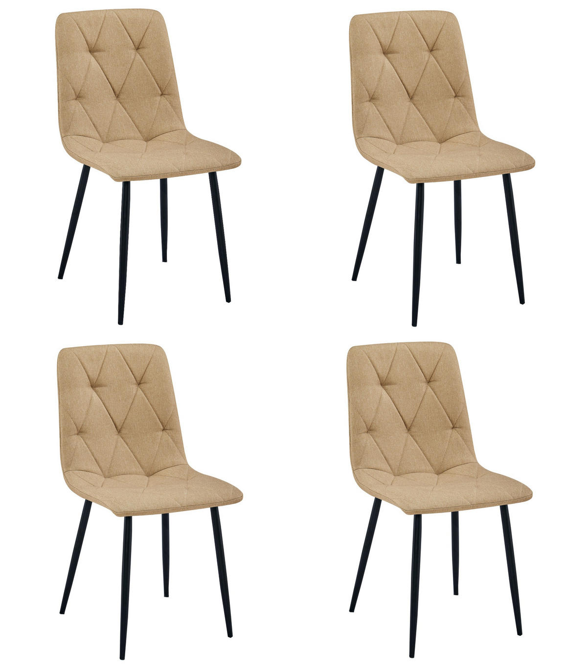 ESSZIMMERSTUHL 4-er Set TYRA brauner Sitz, schwarze Beine - Schwarz/Braun, Textil (44.5/87/54.5cm) - Valora