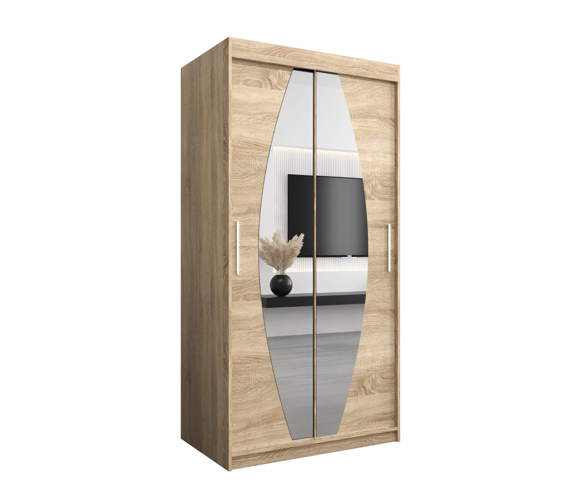 SCHWEBETÜRENSCHRANK 200/100/62 2-türig - Silberfarben/Sonoma Eiche, Holz/Kunststoff (100/200/62cm) - Abiks Möbel