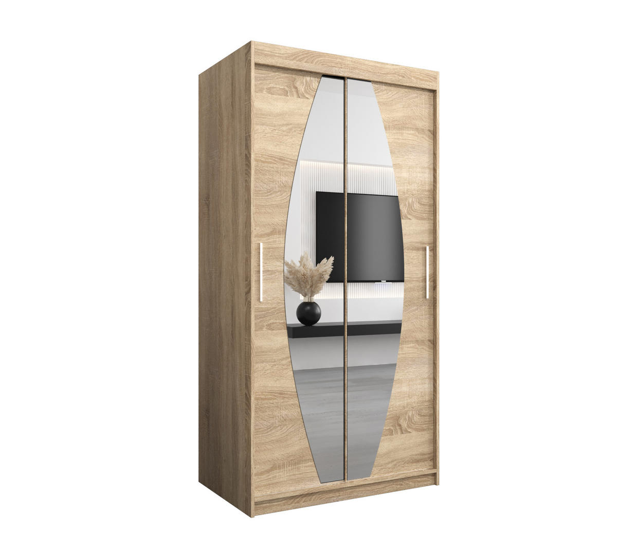 SCHWEBETÜRENSCHRANK 200/100/62 2-türig - Silberfarben/Sonoma Eiche, Holz/Kunststoff (100/200/62cm) - Abiks Möbel