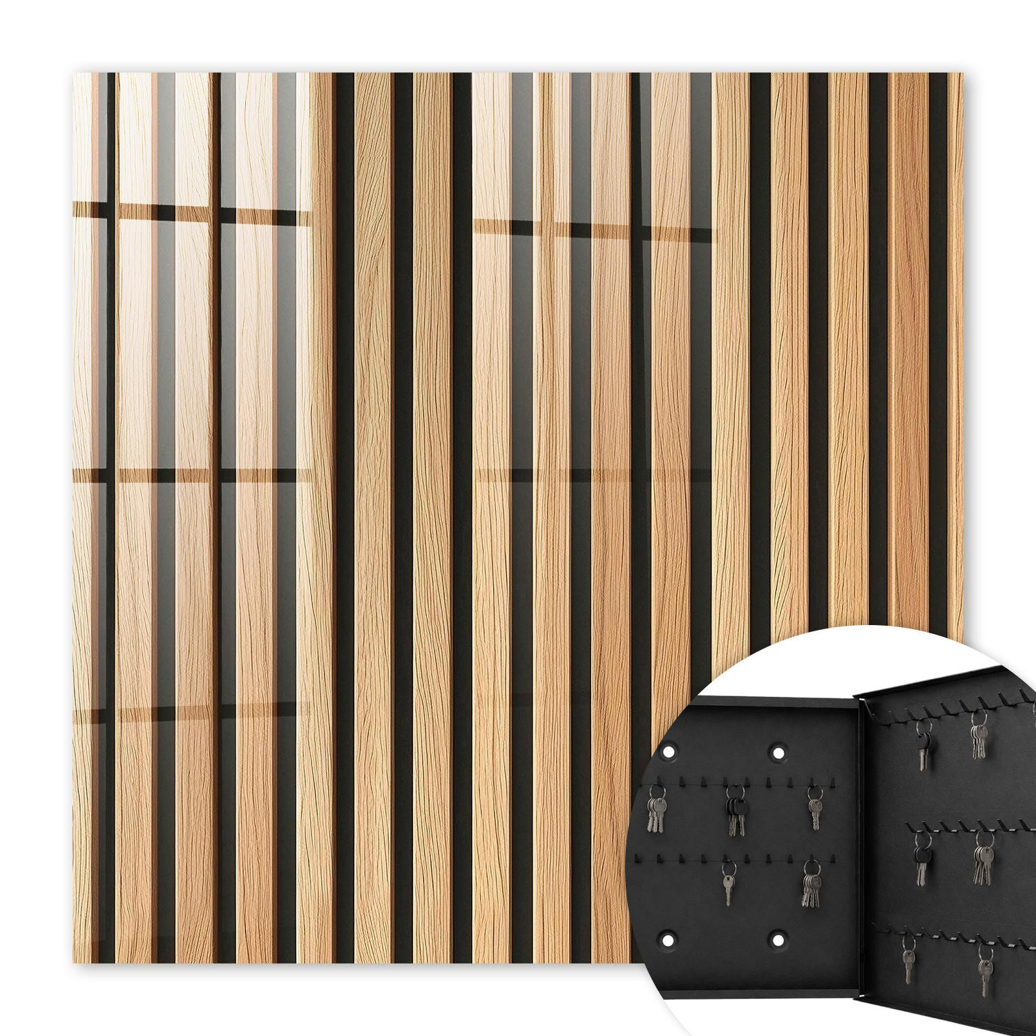 SCHLÜSSELBOX Schwarz 30x30 cm- Türöffnung nach rechts - Vertikale Streifen - Braun, Metall (30/30/5cm) - TULUP
