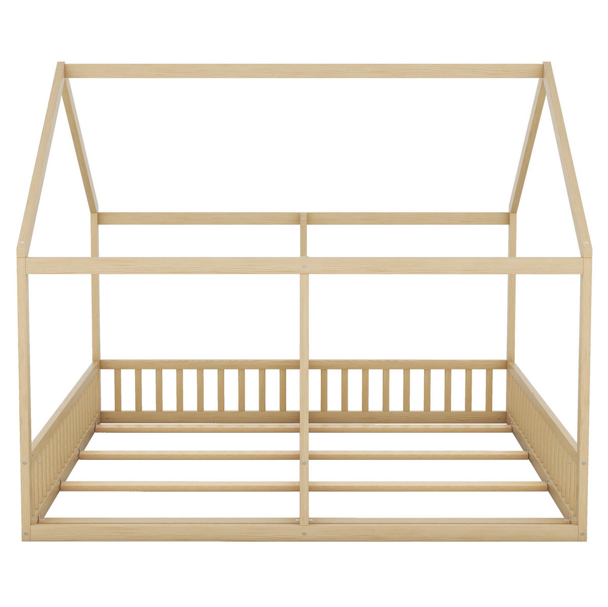 HOLZBETT 2 x 90/200 cm natur mit Dachgestell und Schutzgitter - Naturfarben, Holz (90/200cm) - BEAOK