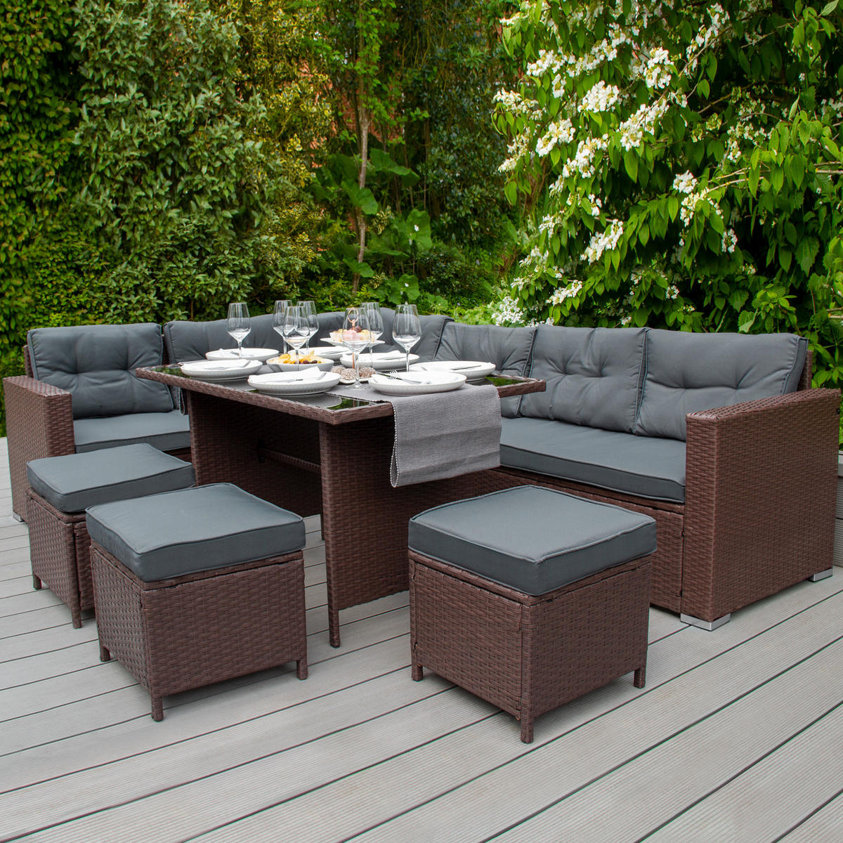 RATTAN-ECKGARNITUR 9-Sitzer - Braun, Kunststoff - Monstershop