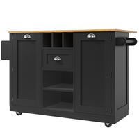 KÜCHENINSEL DE-41265 140/40-70/93,5 cm mit klappbarer Arbeitsplatte und Weinregal Schwarz - Schwarz, Holzwerkstoff (140/93.5/40cm) - ComfortXL