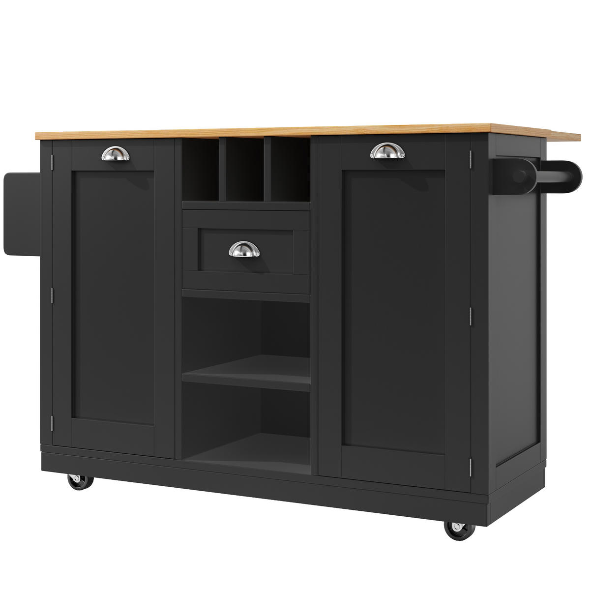 KÜCHENINSEL 140/40/93,5 cm schwarz aus MDF mit Klappplatten - Schwarz, Holzwerkstoff (140/93.5/40cm) - OKWISH