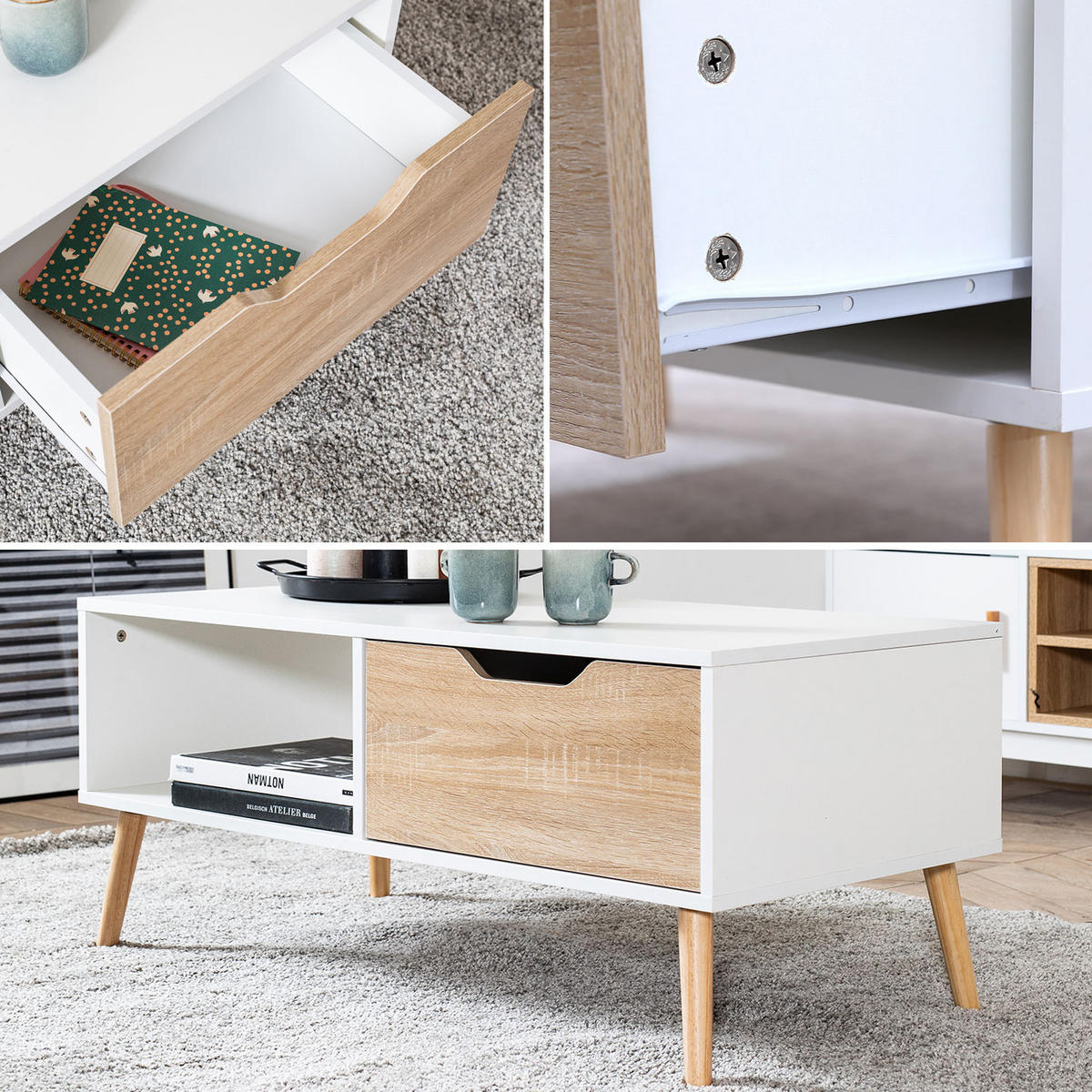 COUCHTISCH Freja Weiß - Weiß, Holzwerkstoff (100/49.5/43cm) - Happy Garden