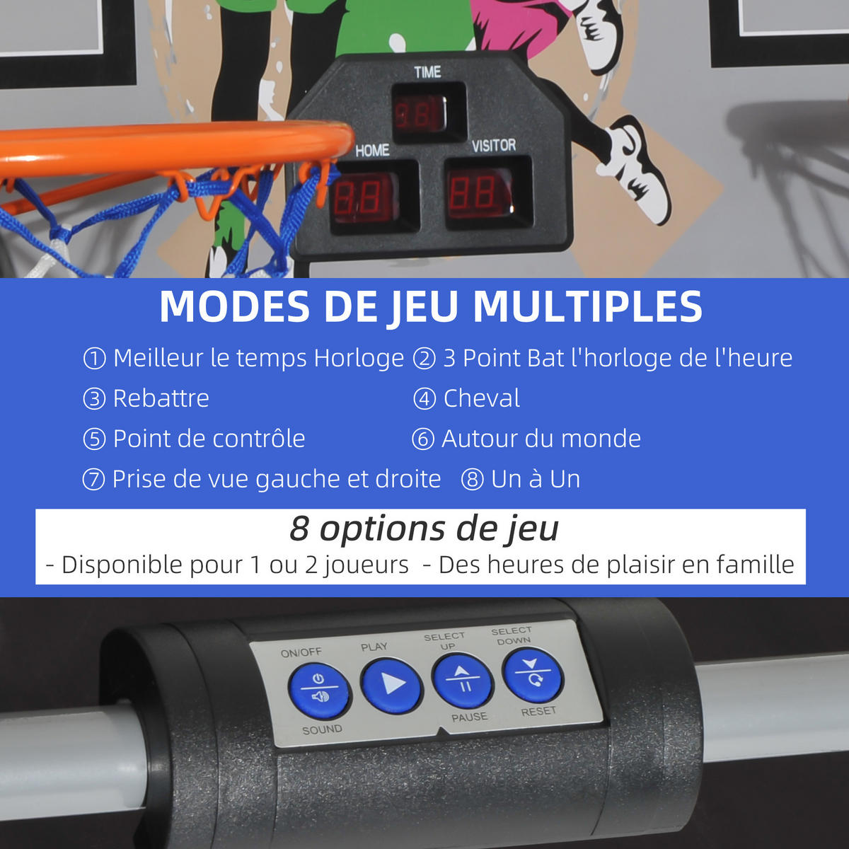 BASKETBALL-ARCADE DE-18659 klappbar, 2 Körbe, 8 Spielmodi Schwarz/Weiß - Schwarz, Holzwerkstoff (110/205cm) - ComfortXL