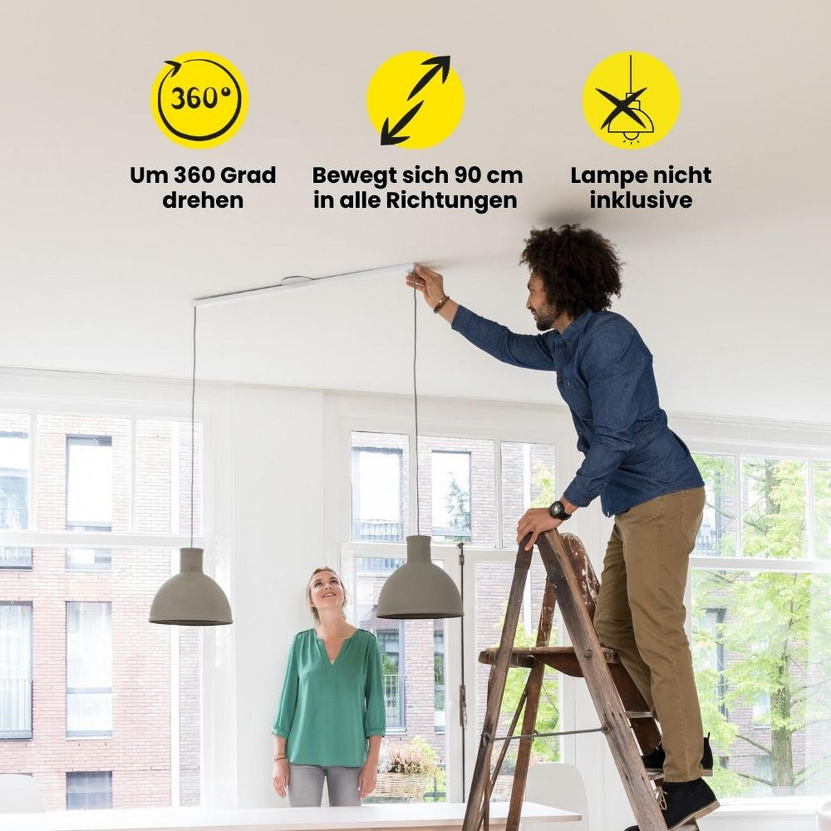AUFHÄNGESYSTEM für zwei Hängelampen - Twin - 110cm - Edelstahl - Verstellbare Lampenaufhängung - Pendelleuchten Schieben und Drehen - Edelstahlfarben, Metall (110/3/2cm) - Lightswing®