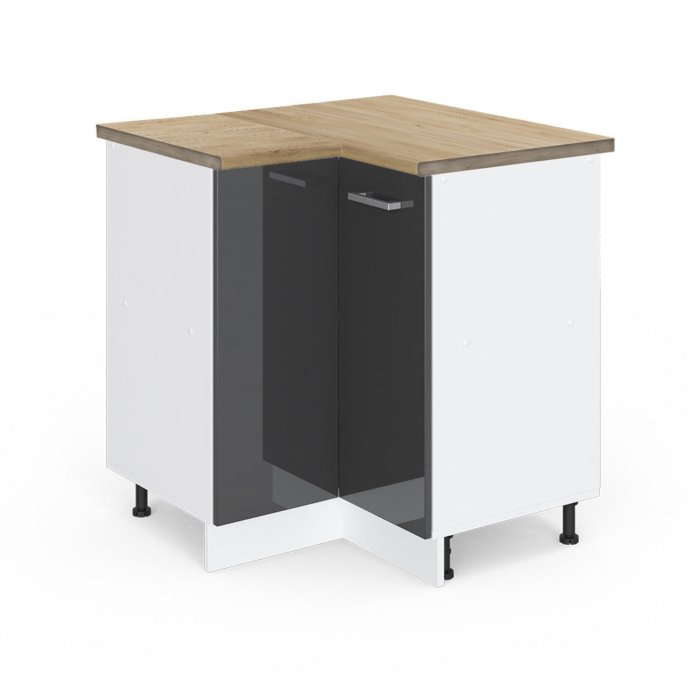 ECKUNTERSCHRANK R-Line Anthrazit Hochglanz 75.6 cm, AP Eiche - Anthrazit/Weiß, Holzwerkstoff (75.6/81.6/60cm) - Vicco