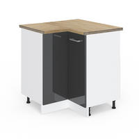 ECKUNTERSCHRANK R-Line Anthrazit Hochglanz 75.6 cm, AP Eiche - Anthrazit/Weiß, Holzwerkstoff (75.6/81.6/60cm) - Vicco