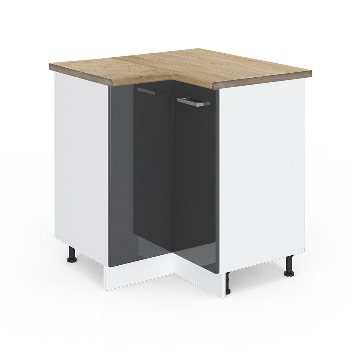 ECKUNTERSCHRANK R-Line Anthrazit Hochglanz 75.6 cm, AP Eiche - Anthrazit/Weiß, Holzwerkstoff (75.6/81.6/60cm) - Vicco
