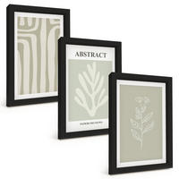 BILDER SET 3er Set - 20x30 cm Schwarzer Rahmen - Abstrakte Pflanzenmuster - Schwarz, Kunststoff (20/30cm) - TULUP