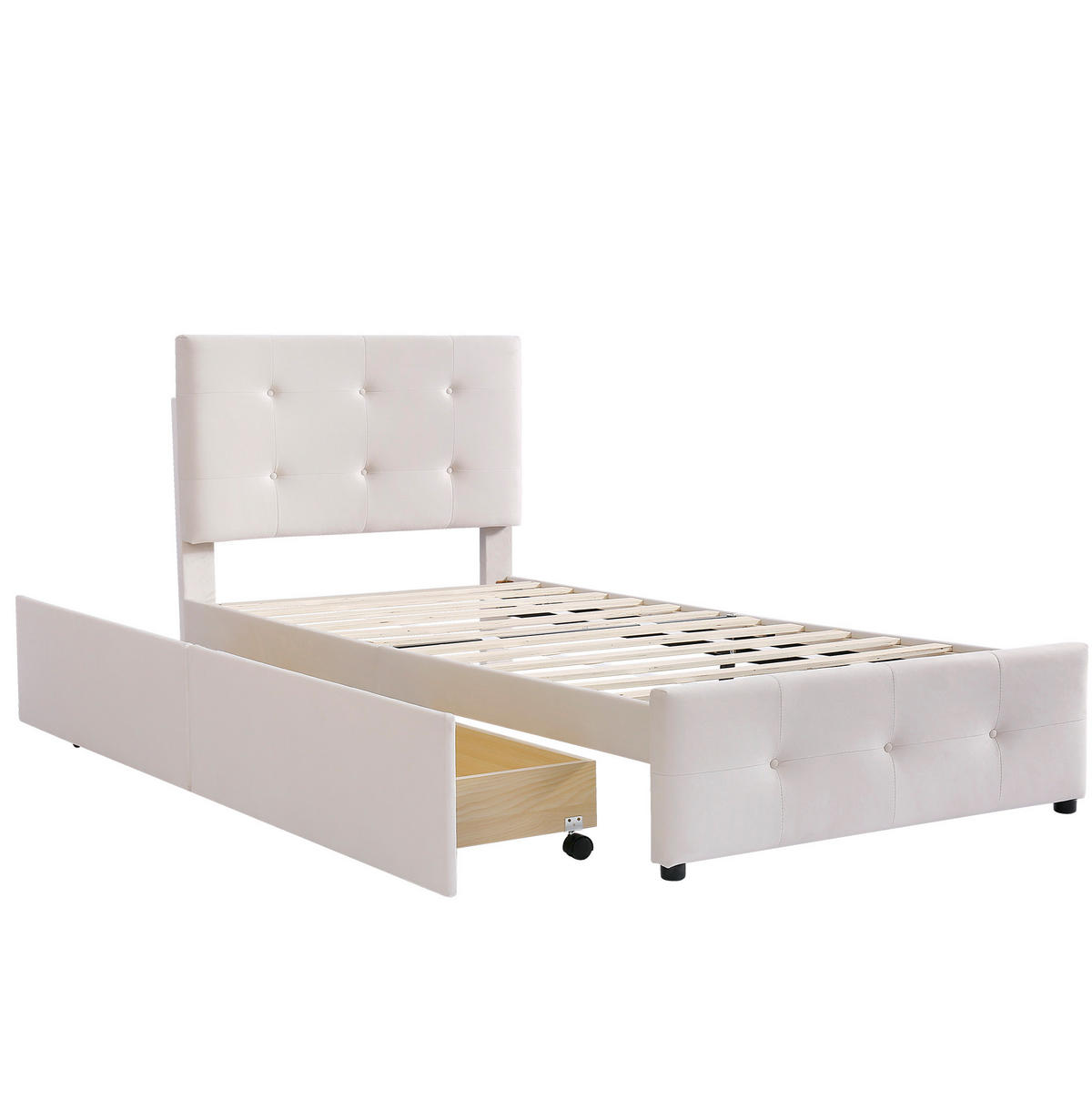POLSTERBETT 90/200 cm Beige aus Samt mit Schublade und Lattenrost - Beige, Textil (90/200cm) - Flora Grace