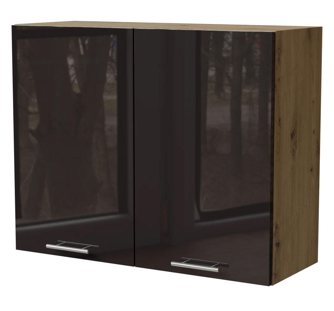 Feldmann-Wohnen Küchenhängeschrank Schwarz Hochglanz, Eiche Artisan 90x72x32.5 cm