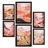 POSTER Set Mit 6 Rosa Karikatur Tal A3 & A4 Schwarzer Rahmen - Schwarz, Papier (29/3cm) - Nacnic