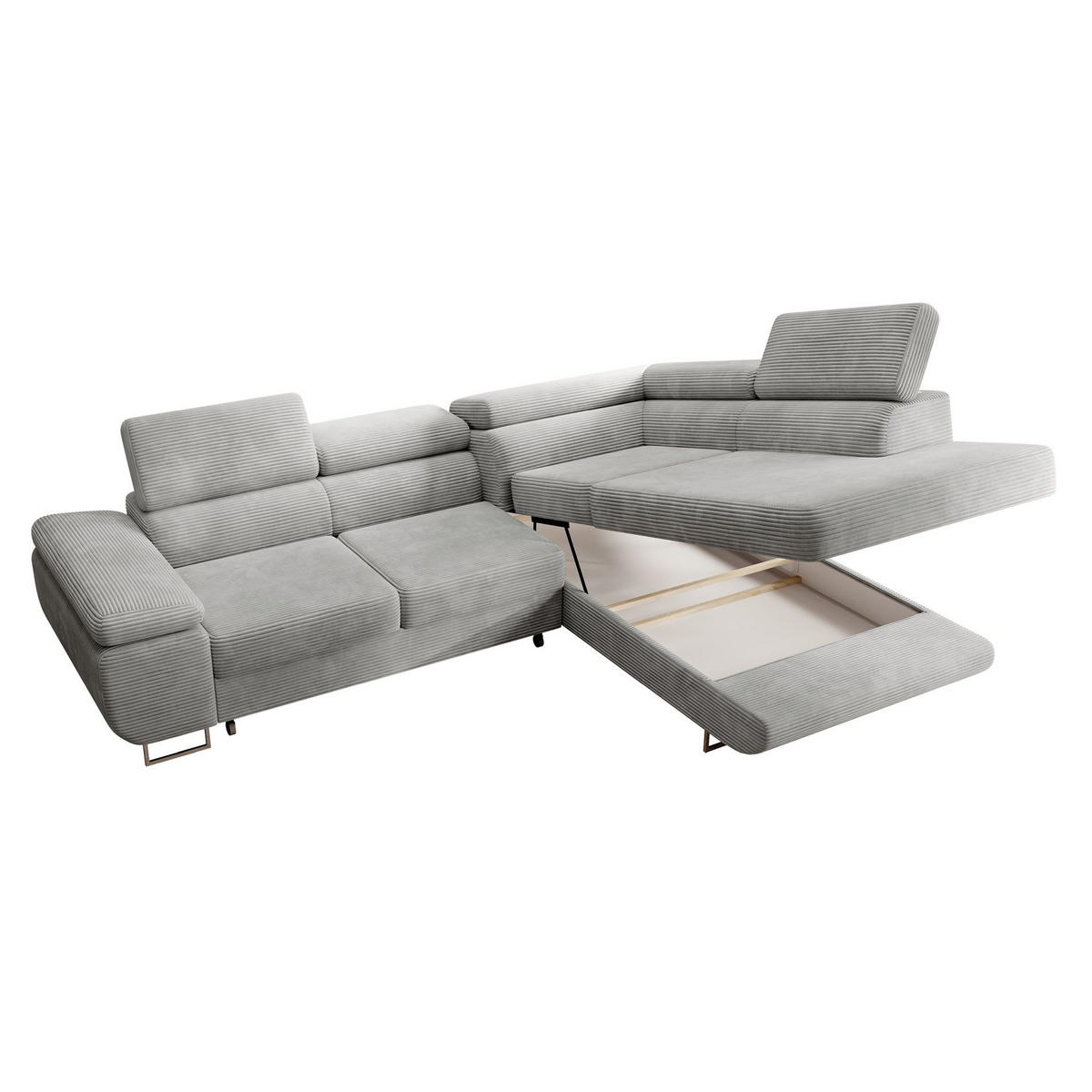 ECKSOFA Stevil Hellgrau Cordbezug - Silberfarben/Hellgrau, Textil/Metall (275/203cm) - Selsey