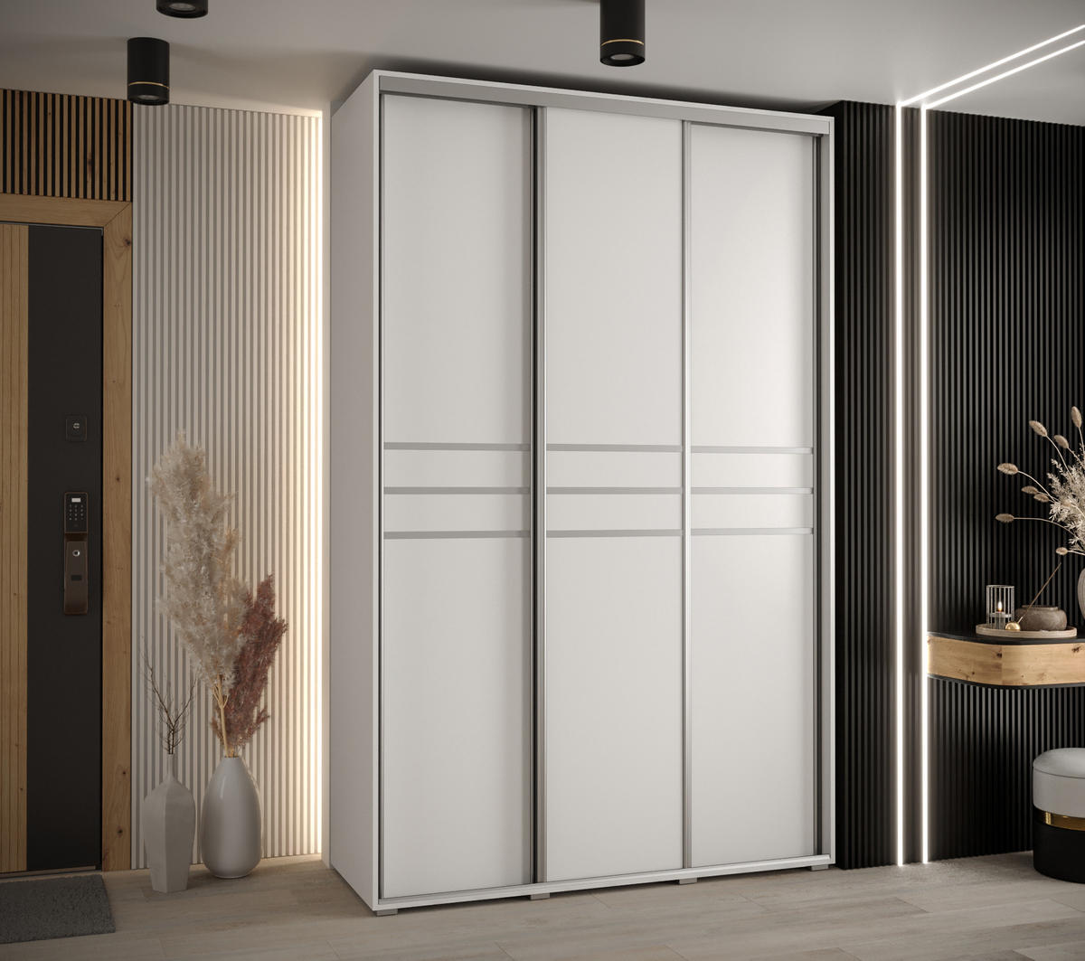 SCHWEBETÜRENSCHRANK 235,2/160/45 3-türig - Silberfarben/Weiß, Holz/Metall (160/235/45cm) - Abiks Möbel