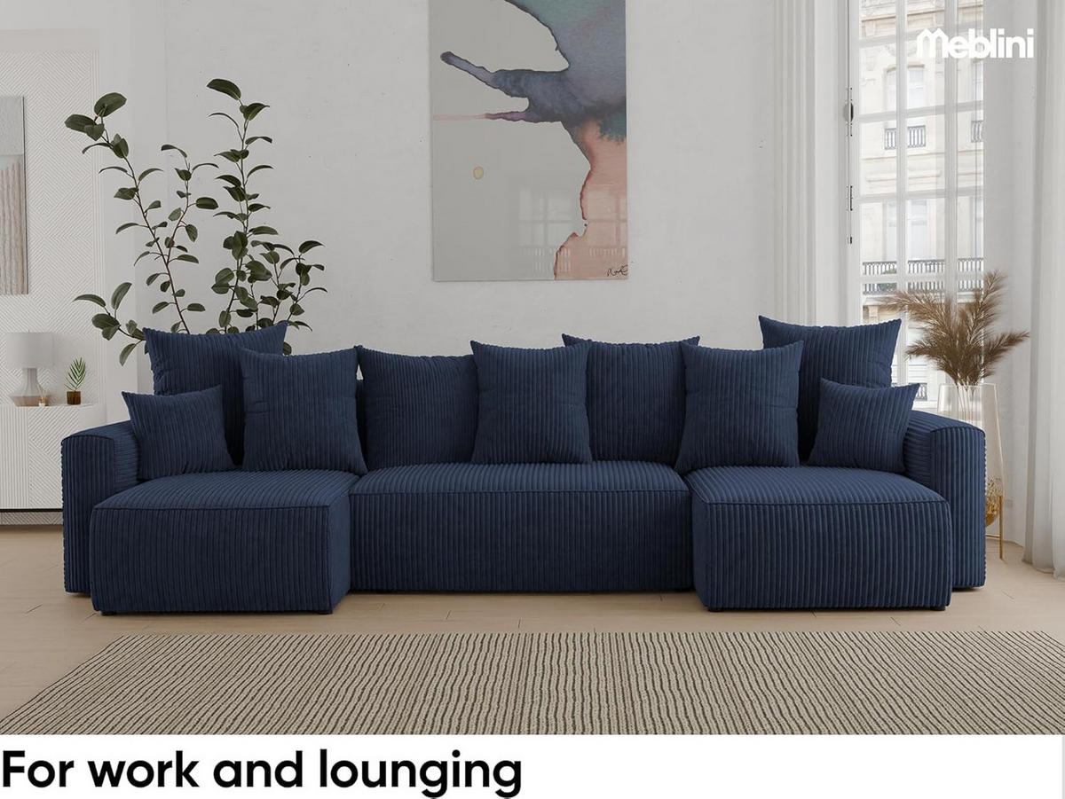 ECKSOFA DAVE U - Blau/Schwarz, Holzwerkstoff (312/142cm) - Meblini
