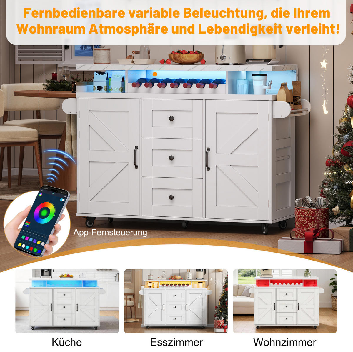 KÜCHENINSEL 138/93/60 cm Weiß aus MDF mit klappbarer Arbeitsplatte - Weiß, Holzwerkstoff (60/93/138cm) - OKMYHOME