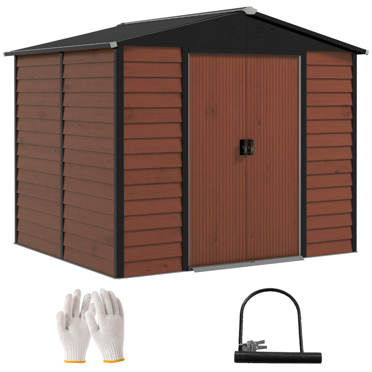 GERÄTEHAUS 4,4 m², aus Verzinkter Stahl, wetterfest, für Garten, Teak - Braun, Metall (206/198/240cm) - Outsunny