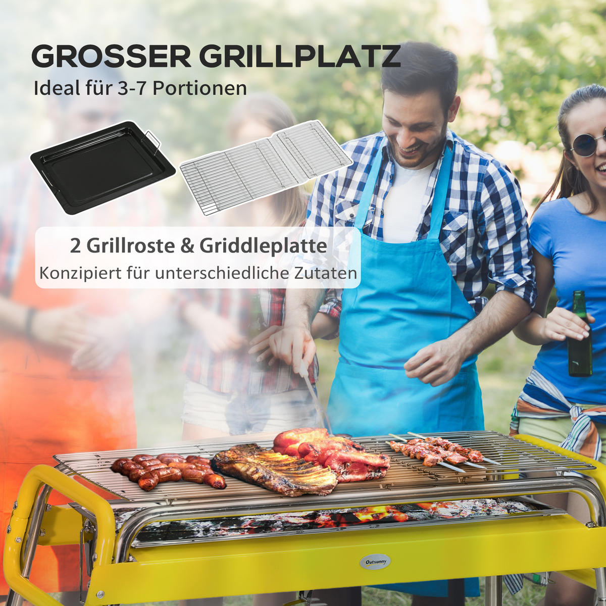 HOLZKOHLEGRILL - Gelb, Metall (43/72/85cm) - Outsunny