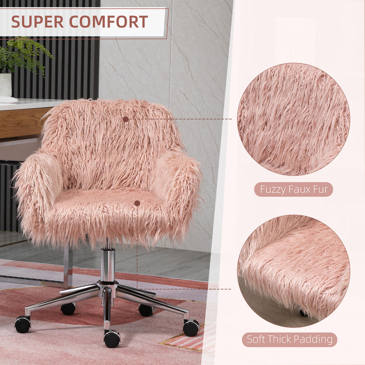 CHEFSESSEL, Schaumstoff, Rosa+Silber - Multicolor, Fell (60/85/57cm) - Vinsetto