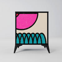 SIDEBOARD GEOMETRIC RHAPSODY, Schwarz, 57,5x42x70,5 cm, Schwarze Metall-Sternfüße - Multicolor/Schwarz, Holzwerkstoff/Metall (57.5/70.5/42cm) - SpaceRebels
