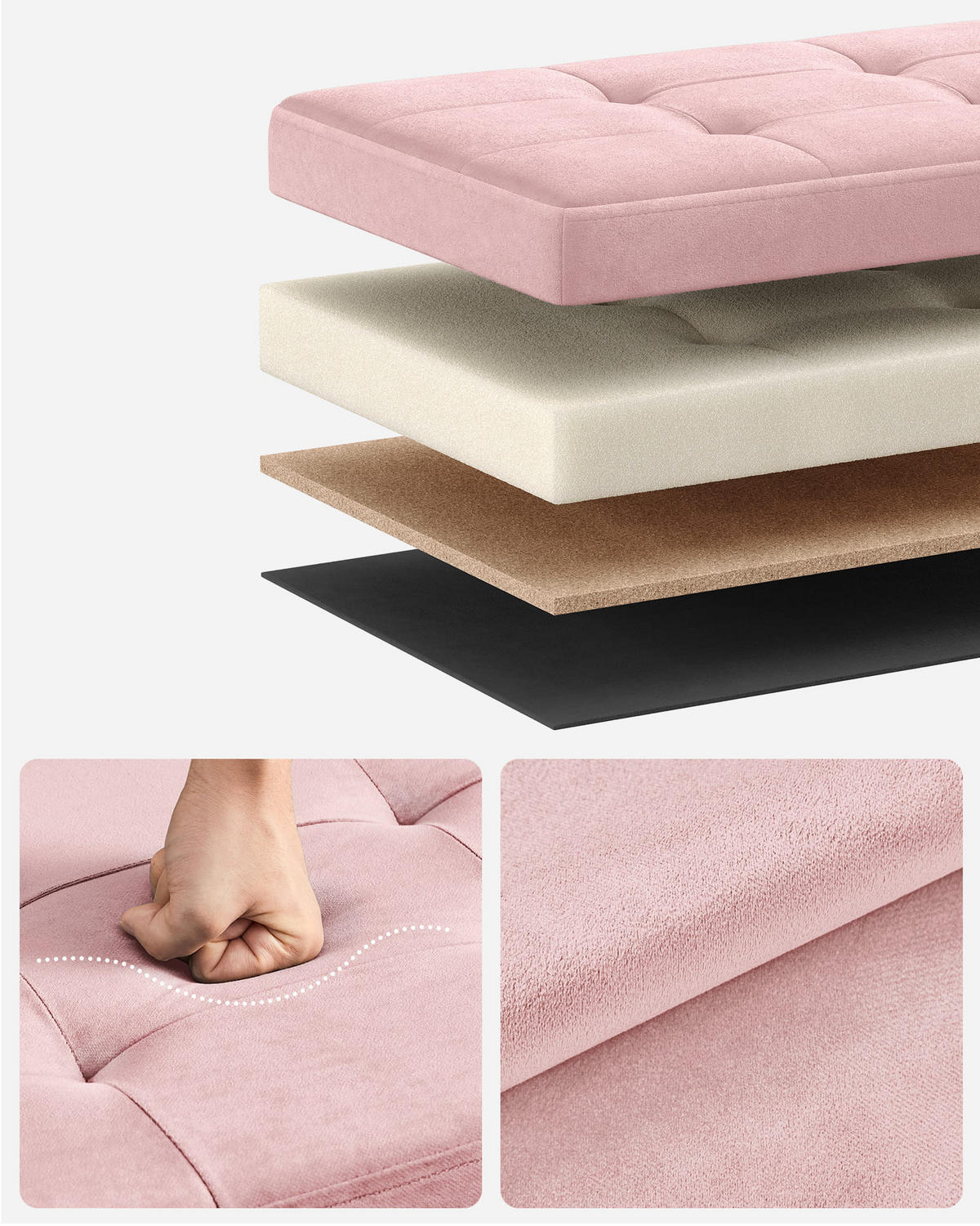 TRUHENBANK Pastellrosa 110x38 cm Klappbar - Hellrosa, Holzwerkstoff (110/38/38cm)