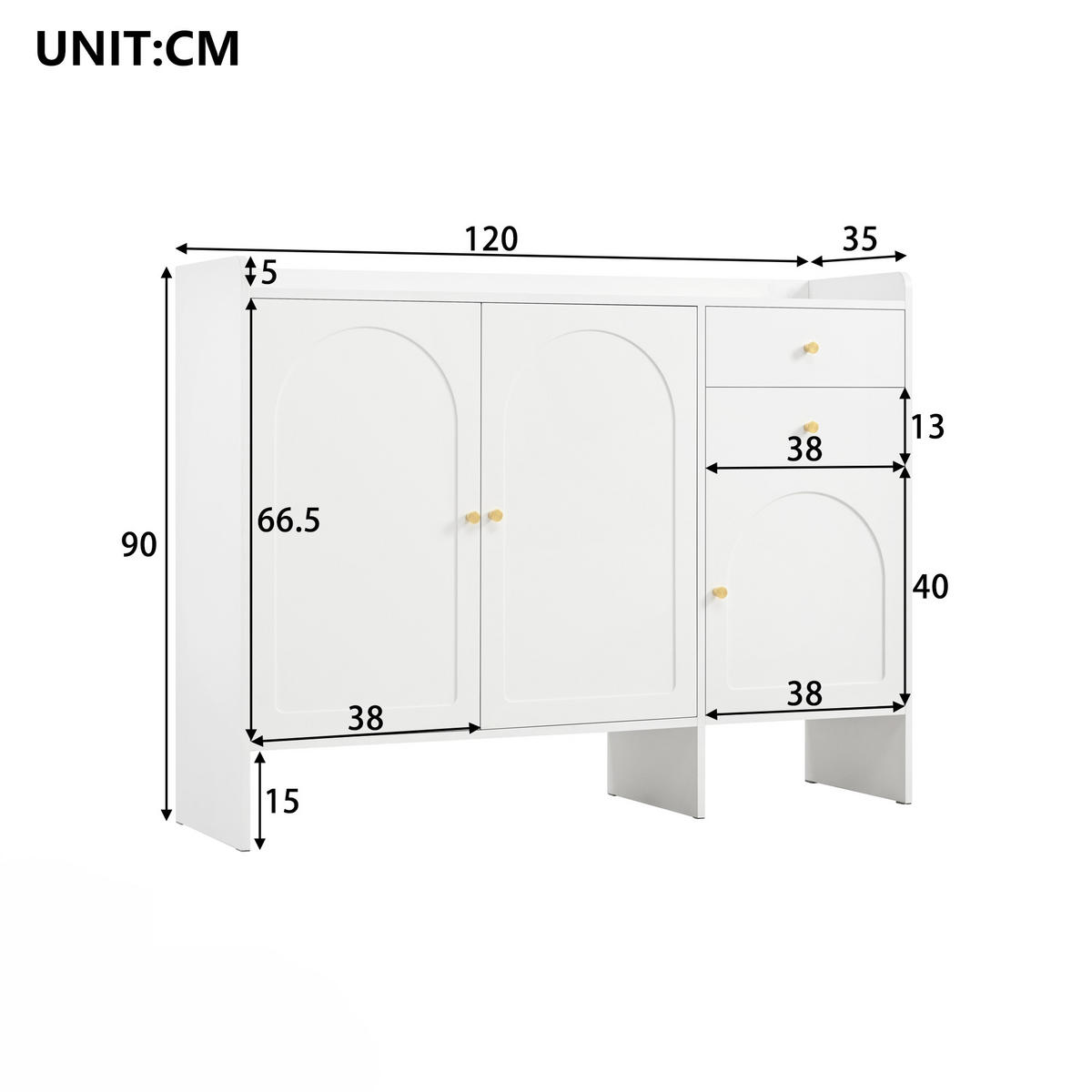 SCHUHSCHRANK in Weiß Schuhkommode mit 3 Türen,2 Schubladen & Metallgriffen, viel Stauraum für Flur/Diele, B120/T35/H90cm - Weiß, Holzwerkstoff (120/90/35cm) - STILVORA