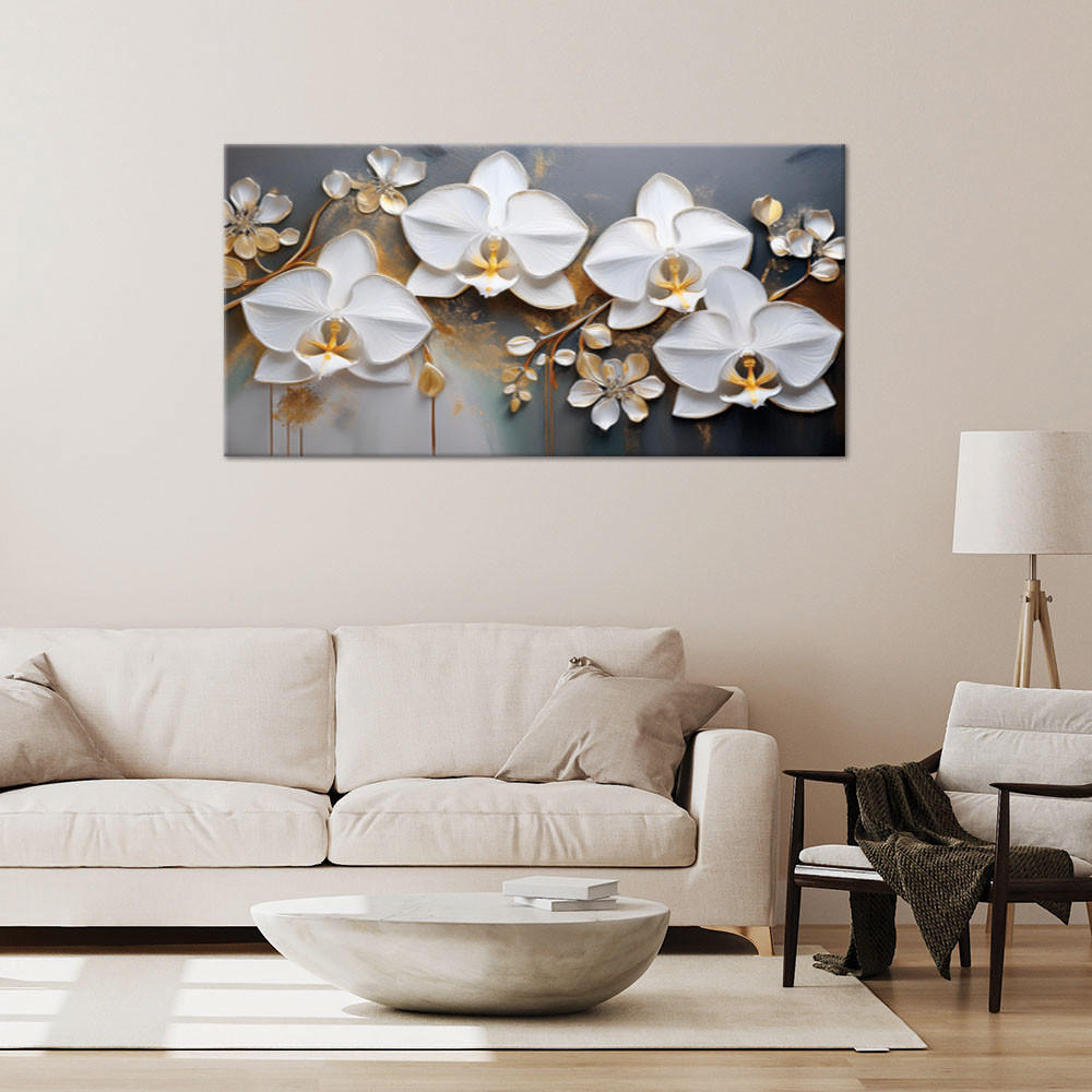 LEINWANDBILD Orchideen-weiße Blumen-Abstraktion 100x50cm - Weiß, Textil (100/50cm) - Feeby