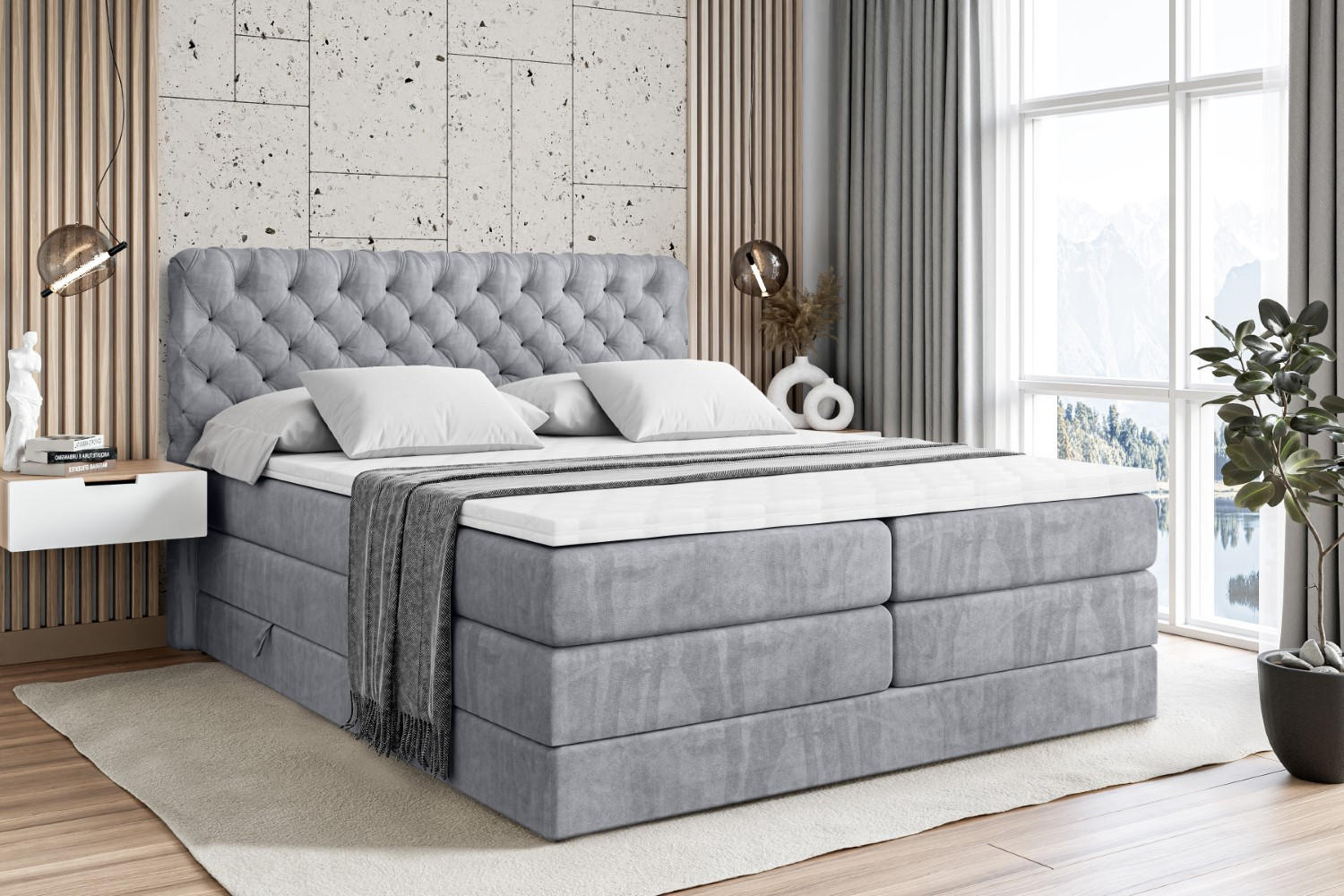 BOXSPRINGBETT BOXI8 KING - 120x200 - H3/H4 - Hellgrau - Hellgrau, Holzwerkstoff (120/200cm) - ALTDECOR