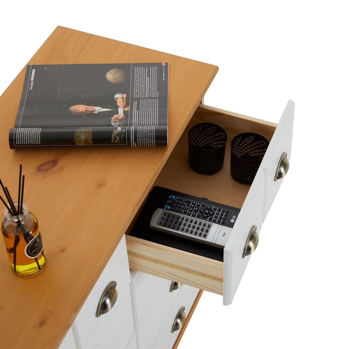 APOTHEKERKOMMODE COLMAR - Weiß/Braun, Holz (92/80/39cm) - IDIMEX