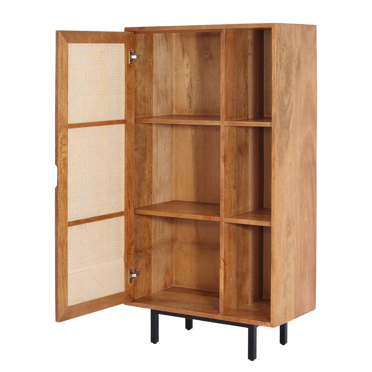 MASSIVES HIGHBOARD - 80 cm - Mango massiv / Wiener Geflecht - Mango / Beige - Braun, Naturmaterialien/Holz (80/150/40cm) - home24