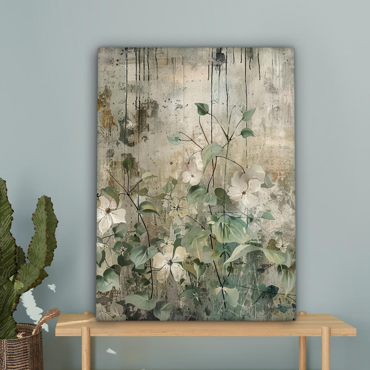 LEINWANDBILD - Blumen - Blätter - Abstrakt - Modern - 60x80 - Gemälde - Grau, Textil (60/80cm) - MuchoWow