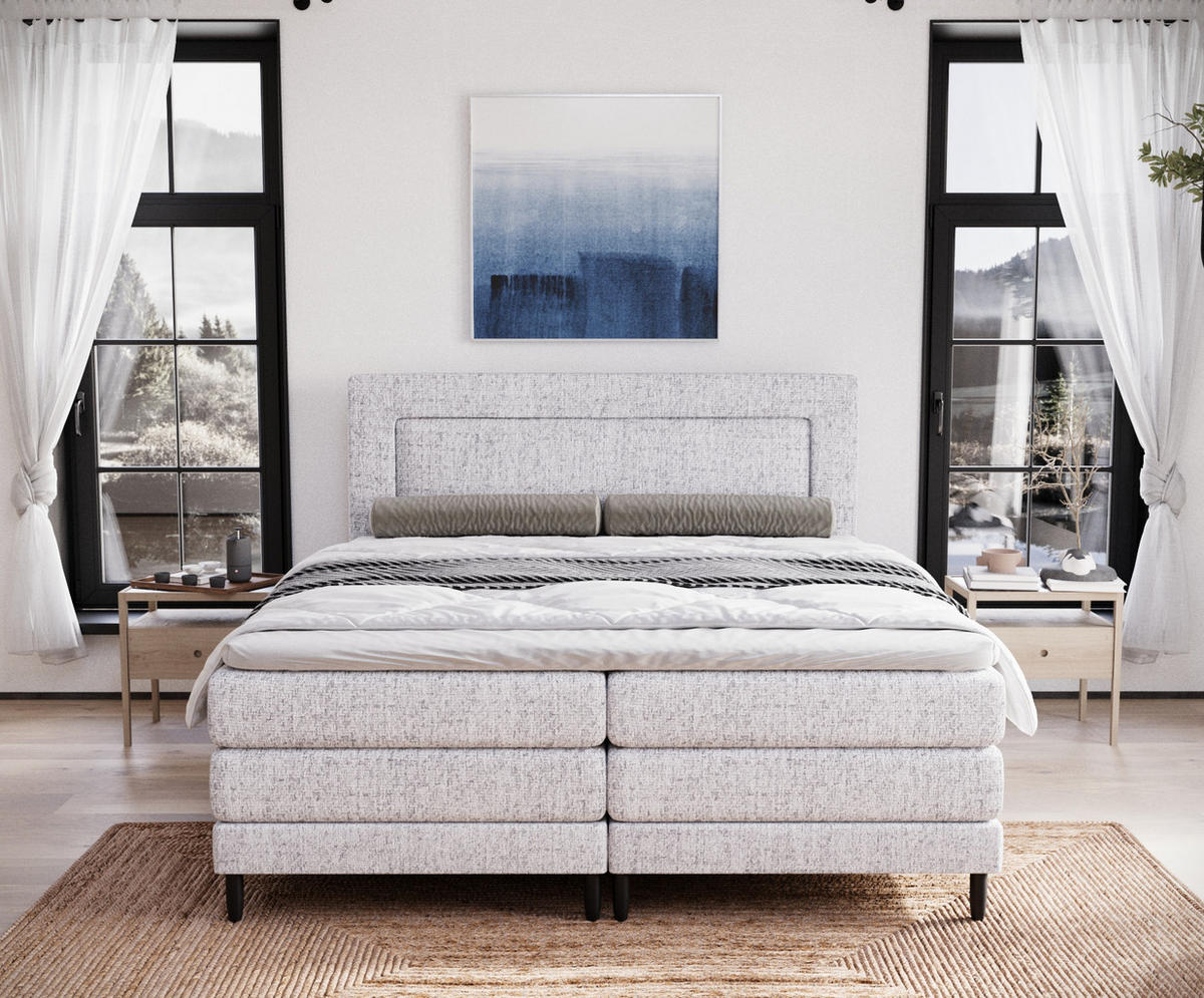 BOXSPRINGBETT Madame Hellgrau 180/200 cm mit Matratzen und Latex-Topper - Hellgrau/Schwarz, Holz/Holzwerkstoff (180/200cm) - Maison de Reve