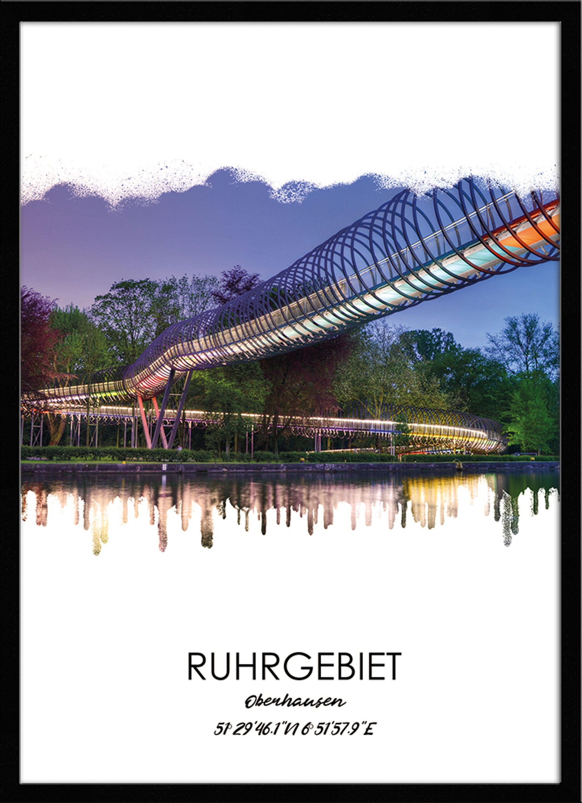 POSTER mit Rahmen 50x70 cm Ruhrgebiet Oberhausen - Gelb, Holz (51/71cm) - artissimo