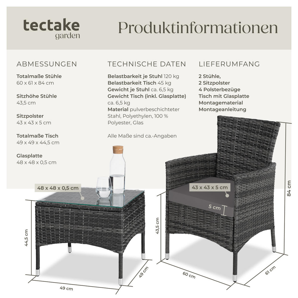 RATTANSET Luzern,2 Bezugssets,grau - Grau, Kunststoff - tectake