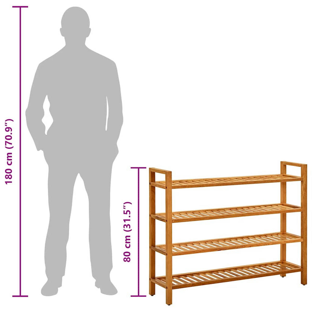 SCHUHREGAL Mit 4 Etagen 100/27/80 Cm Massivholz Eiche - Braun, Holz (100/80/27cm) - vidaXL