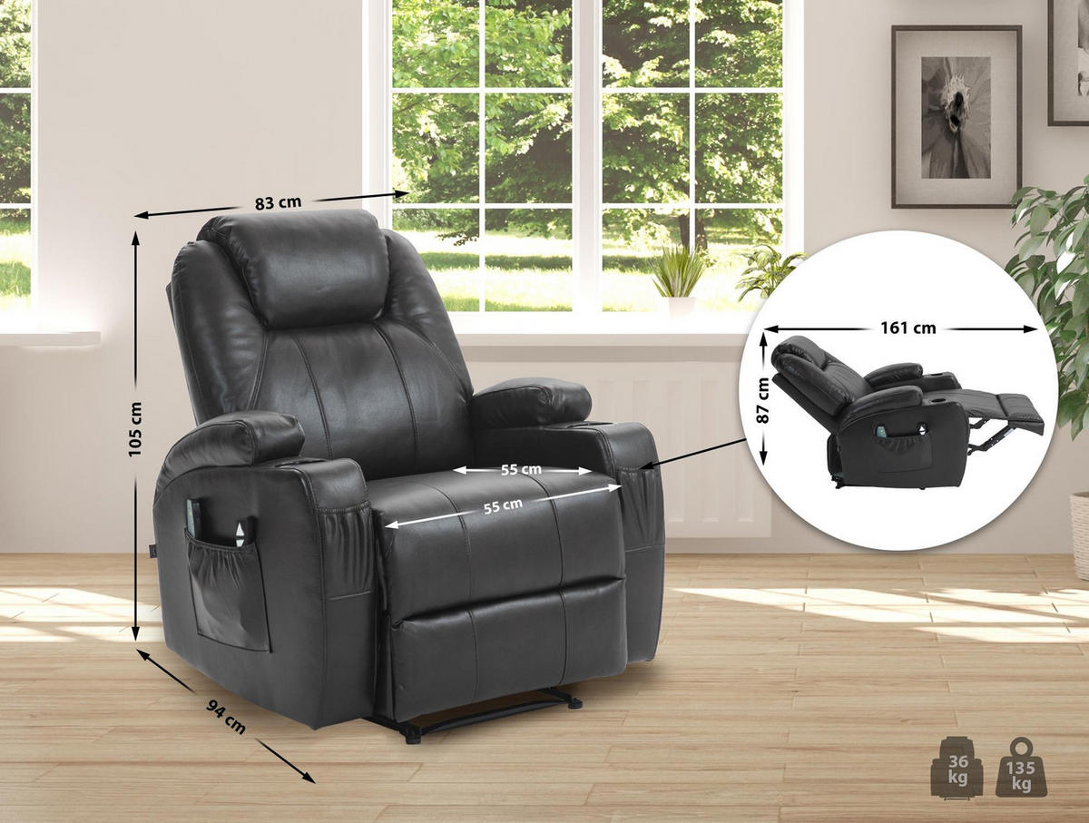SESSEL Lederlook braun - Schwarz/Braun, Textil/Metall (83/105/94cm) - CLP