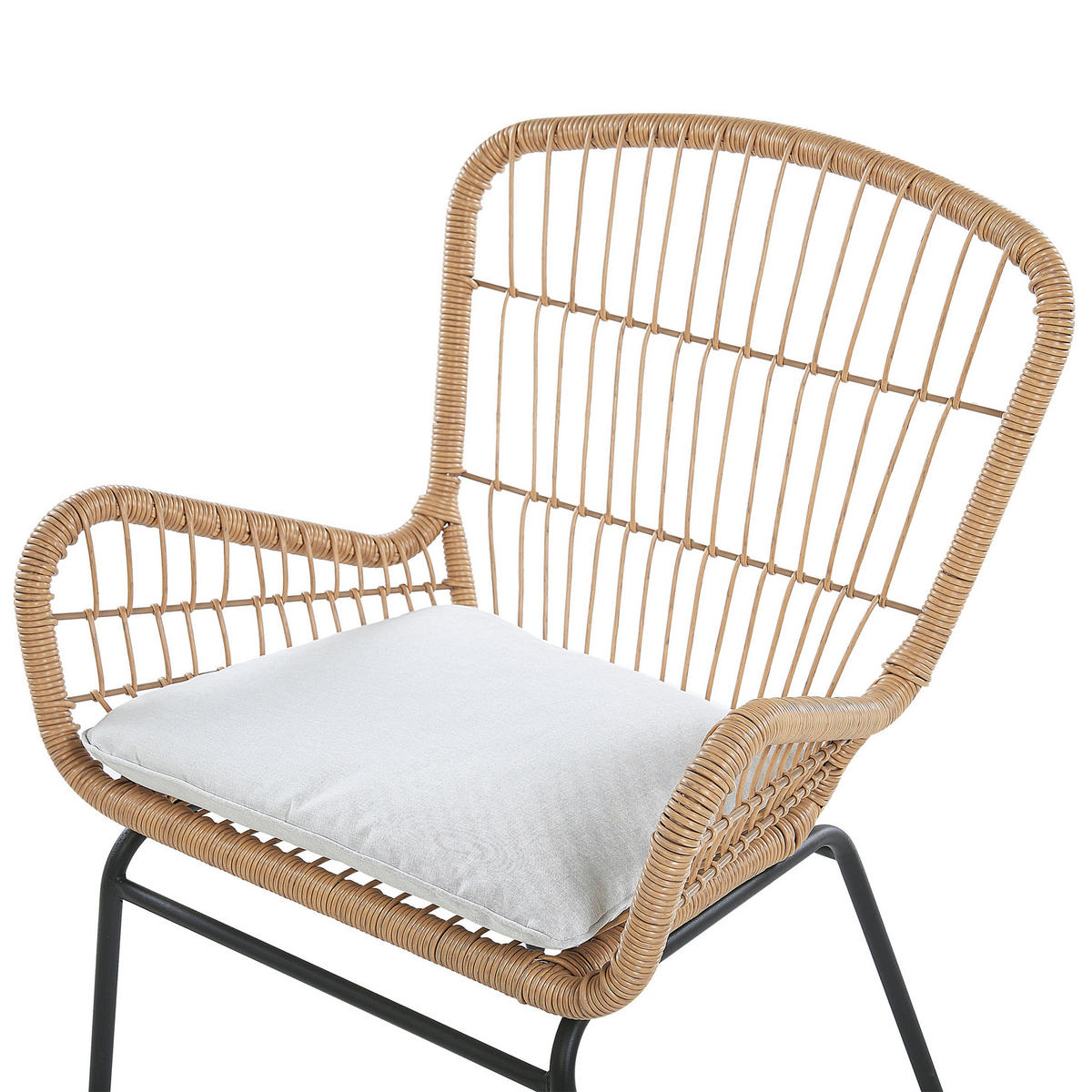 BALKONSET 2-Sitzer Rattan natürlich Auflagen hellgrau Labico - Beige/Schwarz, Kunststoff - Beliani