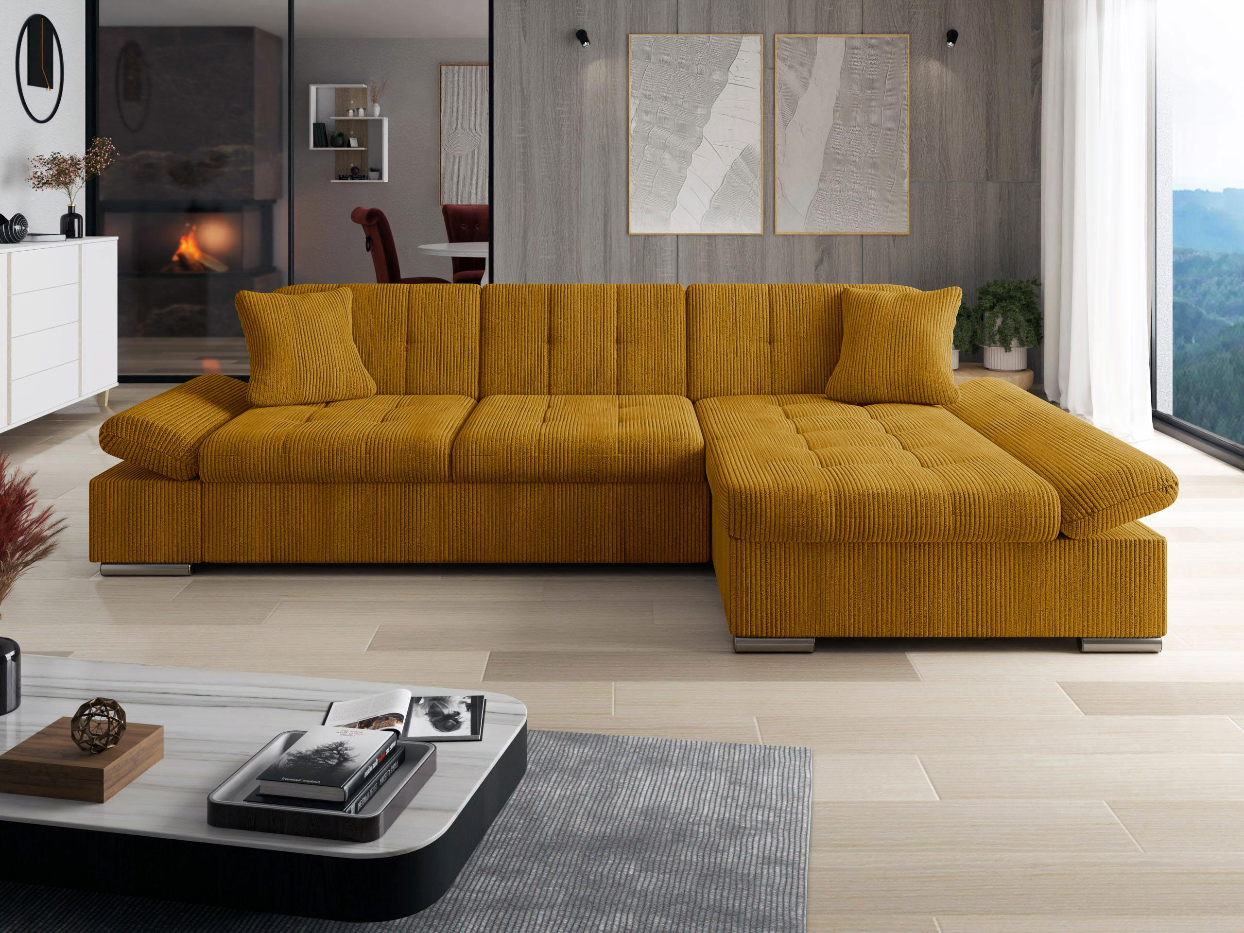 ECKSOFA Malwi Cord, Seite: Rechts - Bronzefarben, Holz/Textil (278/161cm) - MIRJAN24