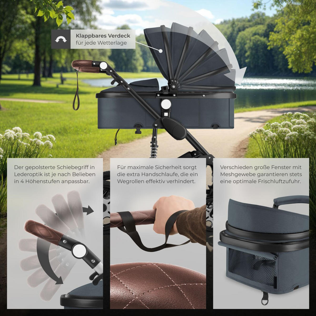 KOMBI-KINDERWAGEN Mats,für 0 bis 36 Monate geeignet, Belastbarkeit 15 kg,anthrazit - Anthrazit, Kunststoff (100/63/120cm) - tectake