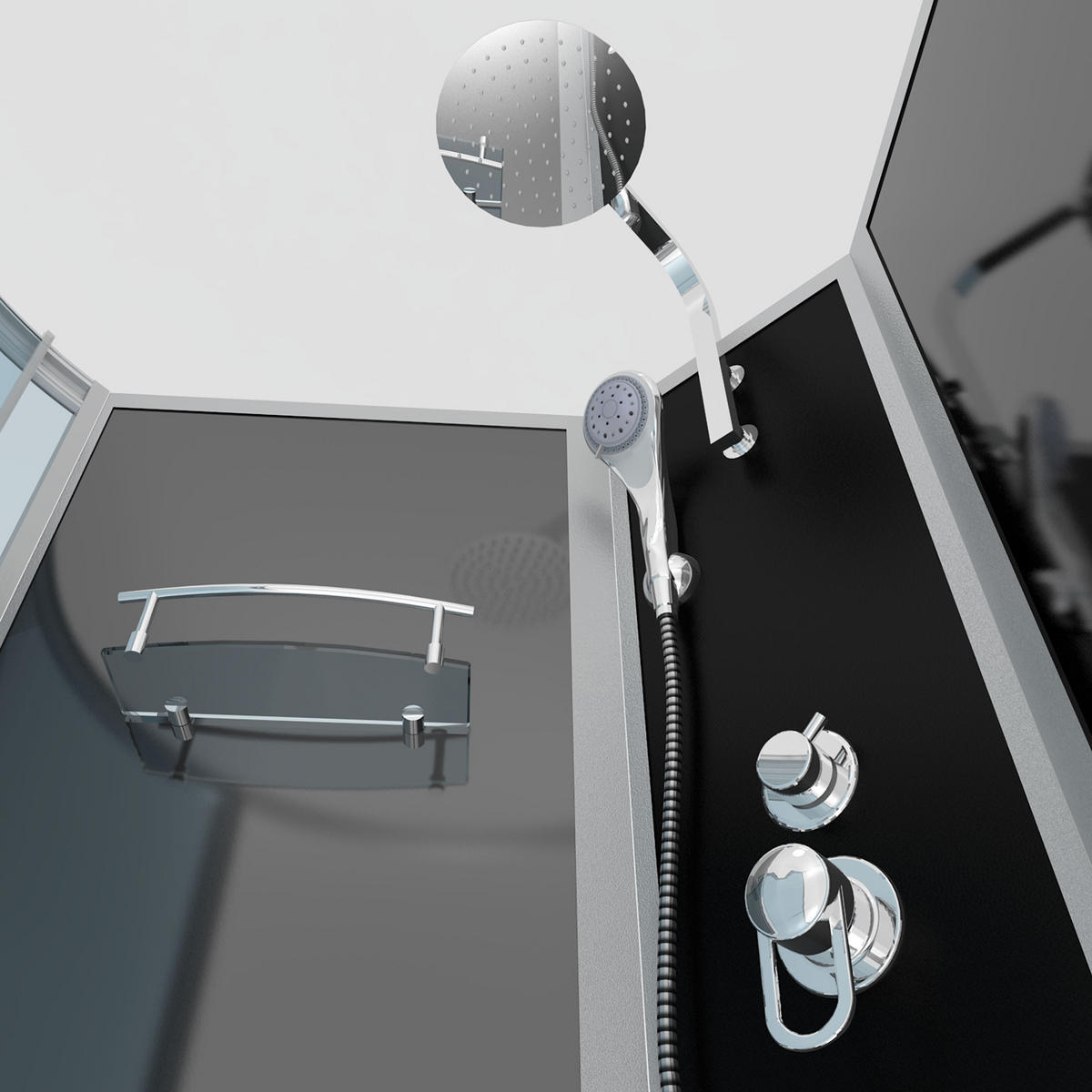 WHIRLPOOL Wanne Duschkabine sw K50-R30-WP-EC 100x1 - Schwarz, Glas/Kunststoff (170/225/98cm) - AcquaVapore by Sandra Jentho